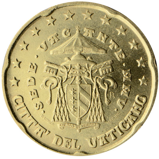 Vatican City 20 euro cent (2005) - Coat of arms of the Cardinal Chamberlain and the Apostolic Chamber